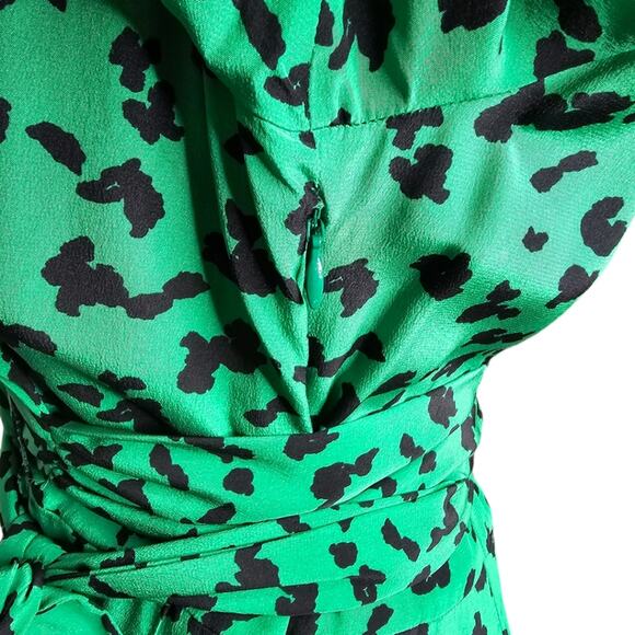 Tonya Taylor Nomi Wrap Ruffle Silk Dress Green Leopard Print Size 8 - Picture 6 of 14